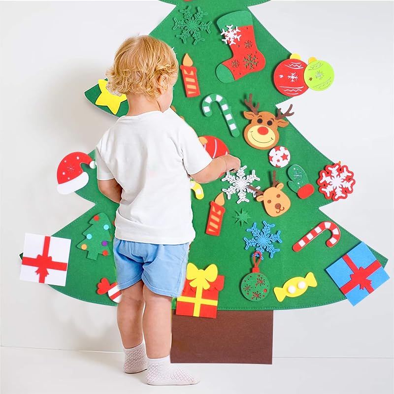 Max Fun Felt Christmas Tree Kit for Toddlers — 40 Tree Ornaments + Tic-Tac-Toe Game