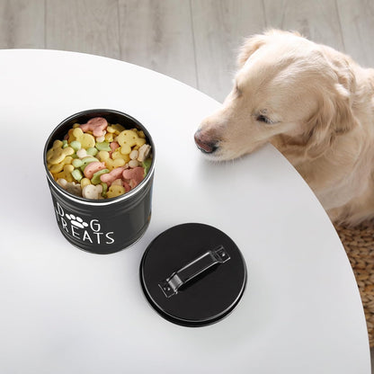 OUTNILI Dog Treat Container - Airtight Black Jar for Kitchen | 6.6" Tall X 6" Round, Rustic Storage for Pets