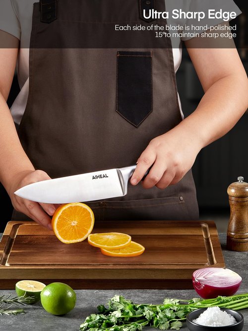 Knife Set, Aiheal 14PCS Kitchen Knife Set with Acrylic Knife Stand, No Rust and Super Sharp Knife Set Stainless Steel in One-Piece Design with Knife Sharpener for Kitchen, Include Steak Knives