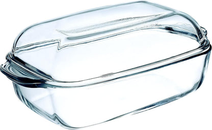 Simax Glass Casserole Dish - Clear Round Baking Dish with Lid & Handles | 3 Quart Capacity, Oven Safe