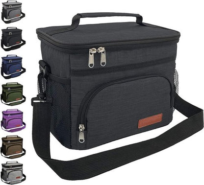 ExtraCharm Insulated Lunch Bag - Leakproof Cooler Tote for Office, Picnic & Hiking | Adjustable Strap - Black