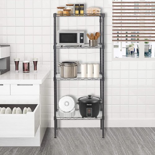 FDW Metal Wire Shelves - 4-Tier Storage Solution with 4 PP Sheets | Versatile Black Shelving for Laundry, Bathroom, Kitchen, Garage (18L x 12W x 44H)