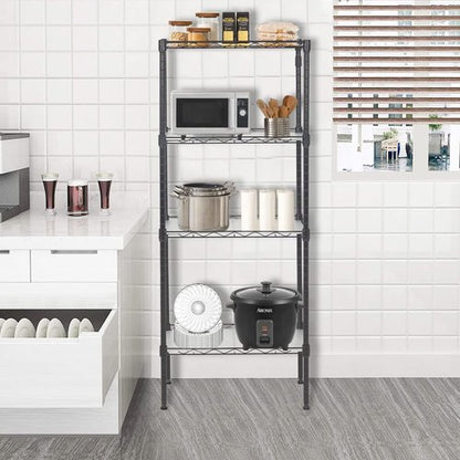 FDW Metal Wire Shelves - 4-Tier Storage Solution with 4 PP Sheets | Versatile Black Shelving for Laundry, Bathroom, Kitchen, Garage (18L x 12W x 44H)