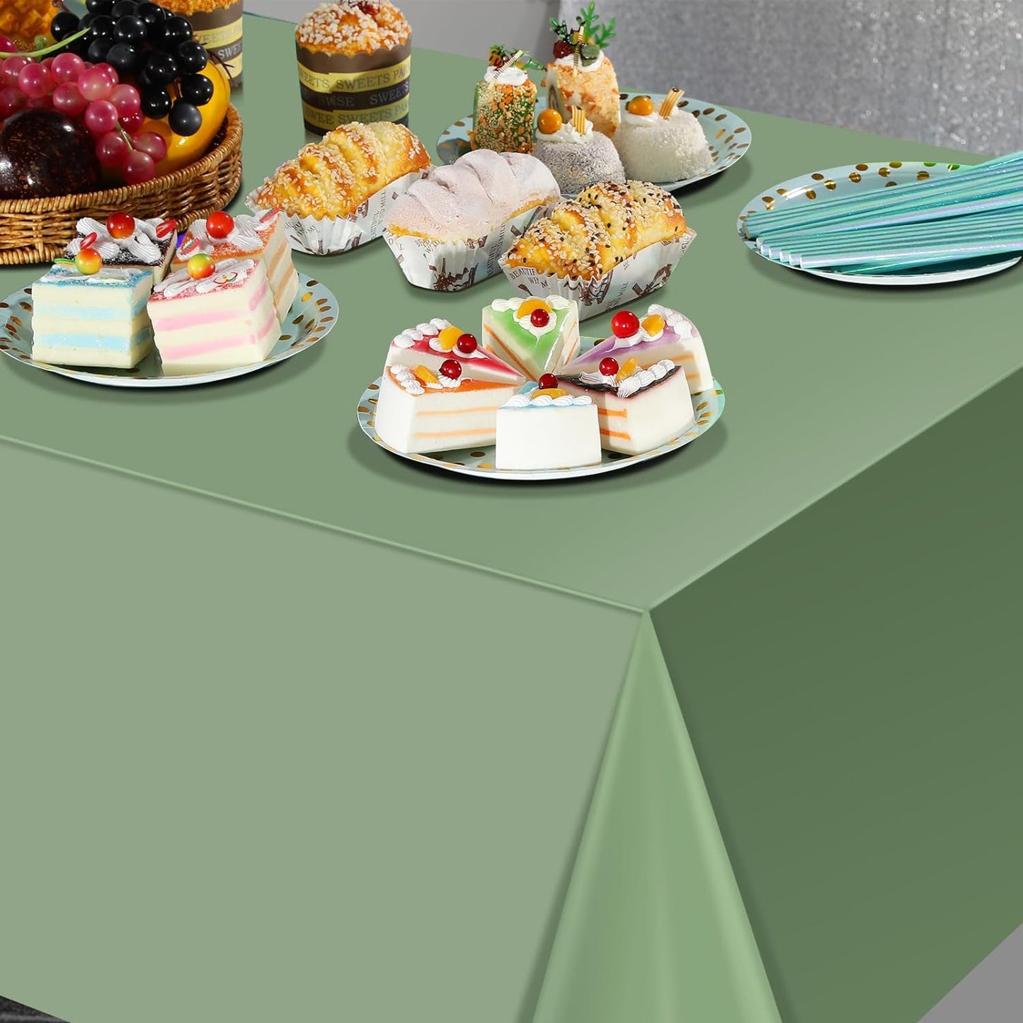 Skiennix Sage Green Tablecloths - Waterproof Disposable Covers for Rectangle Tables | 54 x 108 Inch, 3-Pack