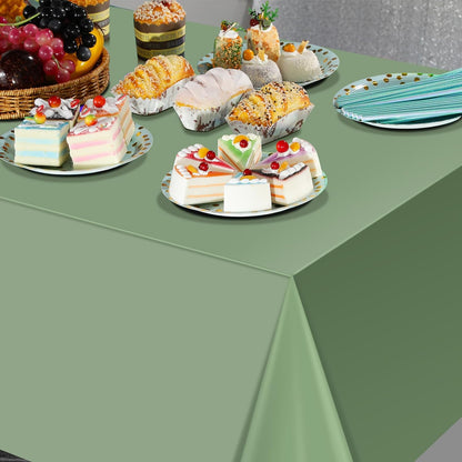 Skiennix Sage Green Tablecloths - Waterproof Disposable Covers for Rectangle Tables | 54 x 108 Inch, 3-Pack