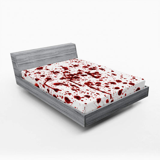 Ambesonne Horror Fitted Sheet, Splashes of Blood Grunge Style Bloodstain Horror Scary Zombie Halloween Themed Print, Soft Decorative Fabric Bedding All-Round Elastic Pocket, Full Size, Scarlet White