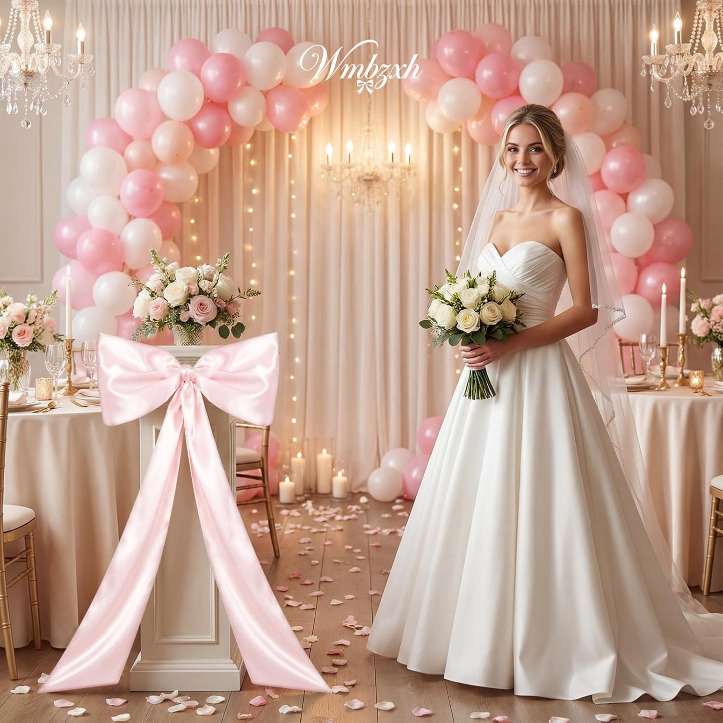 Skiennix Large Pink Bows - Satin Ribbon Tie Coquette Room Decor | 40"x24" Birthday & Wedding Wall Decor