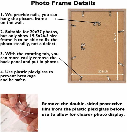 JCJMY 20x27 Picture Frame - Rustic Brown Wall Frame for Puzzles & Photos | Horizontal & Vertical Display