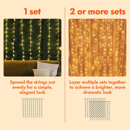 Twinkle Star 300 LED Curtain String Lights - 8 Modes Fairy Lights for Bedroom & Party | Warm White Decor