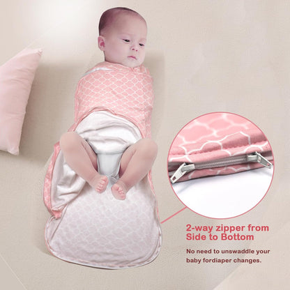 Skiennix Baby Sleep Sack Swaddle - 3-Way Adjustable Wearable Blanket for 0-6 Months | 100% Cotton, Pink