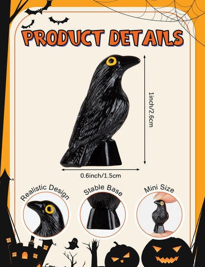 Skiennix Mini Resin Crows - Halloween Decor Black Raven Figurines | 100 Pcs for Table Decorations