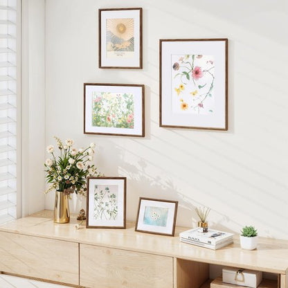 Axeman 18x24 Picture Frame Set of 2, Display 16x20 Pictures with Mat or 18x24 without Mat, Thin Border Wall Gallery Photo Frames for Wall and Tabletop Display, Walnut