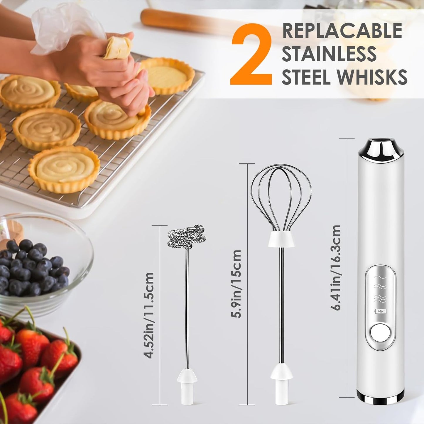 Skiennix Handheld Milk Frother - Rechargeable Electric Foam Maker with 3 Speeds & 2 Whisks | Ideal for Lattes, Cappuccino, Matcha