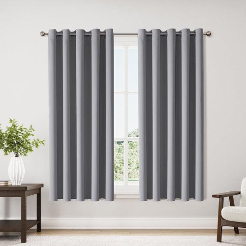 ChrisDowa Blackout Curtains - Extra Wide Thermal Insulated Grommet Panels for Bedroom | Light Grey, 70 x 63 Inch