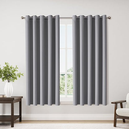 ChrisDowa Blackout Curtains - Extra Wide Thermal Insulated Grommet Panels for Bedroom | Light Grey, 70 x 63 Inch