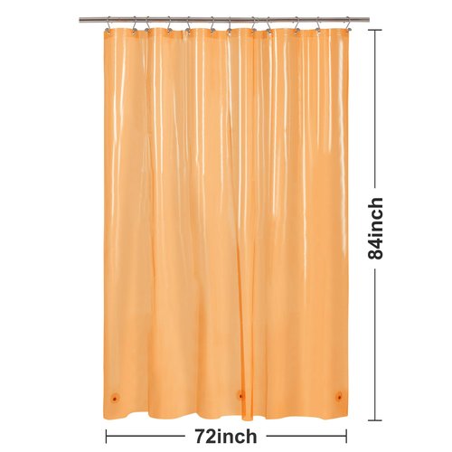 Barossa Design Extra Long Shower Curtain Liner with 3 Magnets - 72" x 84" XL, Waterproof PEVA Lightweight Shower Liner for Bathroom, PVC Free, Metal Grommets - Clear Orange, 72x84