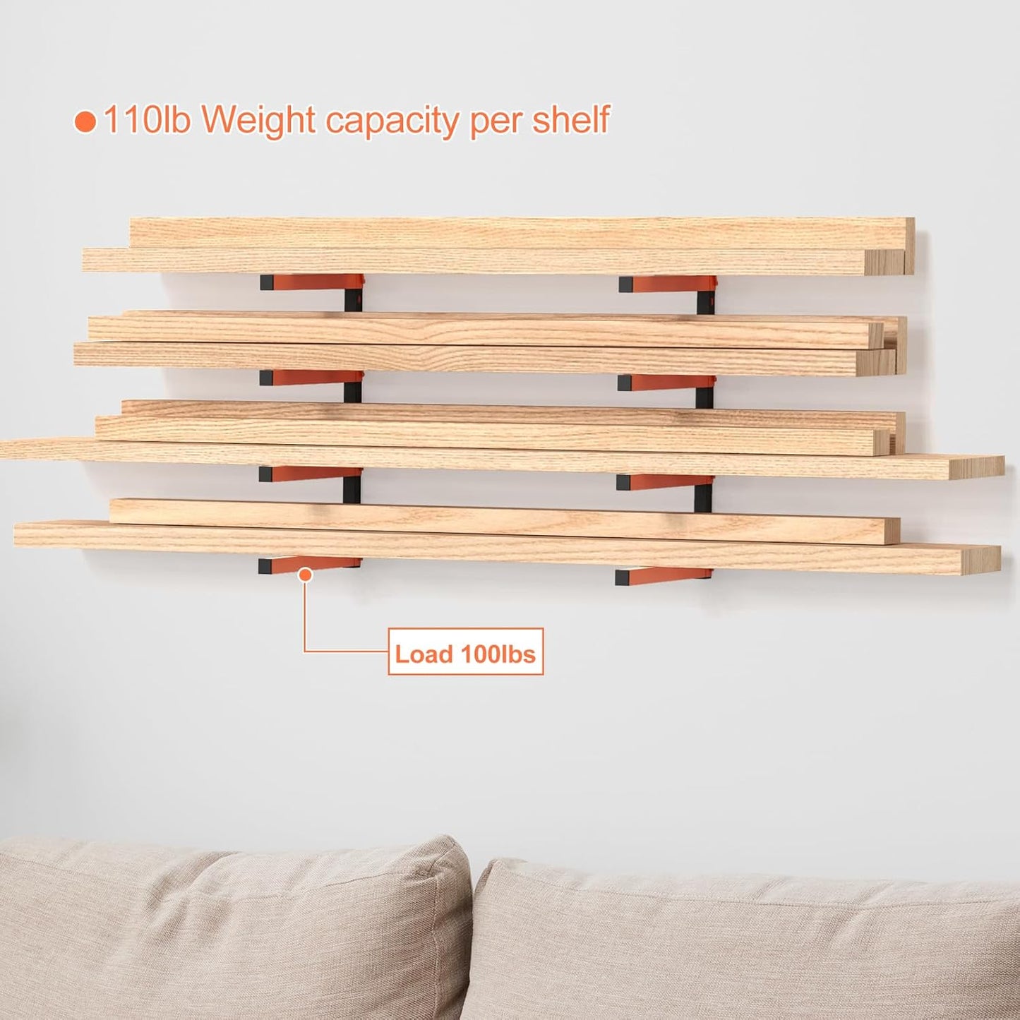 NANANARDOSO Wall Mount Wood Organizer - Heavy Duty Metal Shelf with 4 Levels | Lumber Storage Racks, 4 Pack