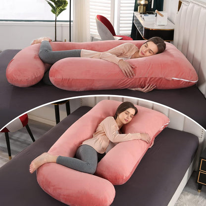 U-Shaped Pregnancy Pillow by [Brand Name] - 57" Full Body Support for Back, Legs & Belly | Velvet Pink