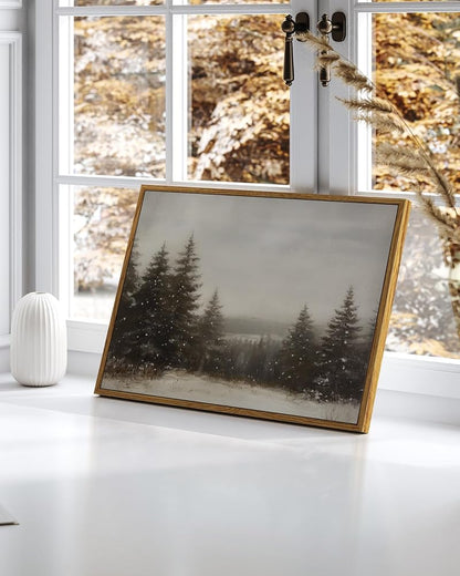 Pine Tree Forest Framed Canvas Wall Art 12x16 Inch – Winter Christmas Living Room Decor