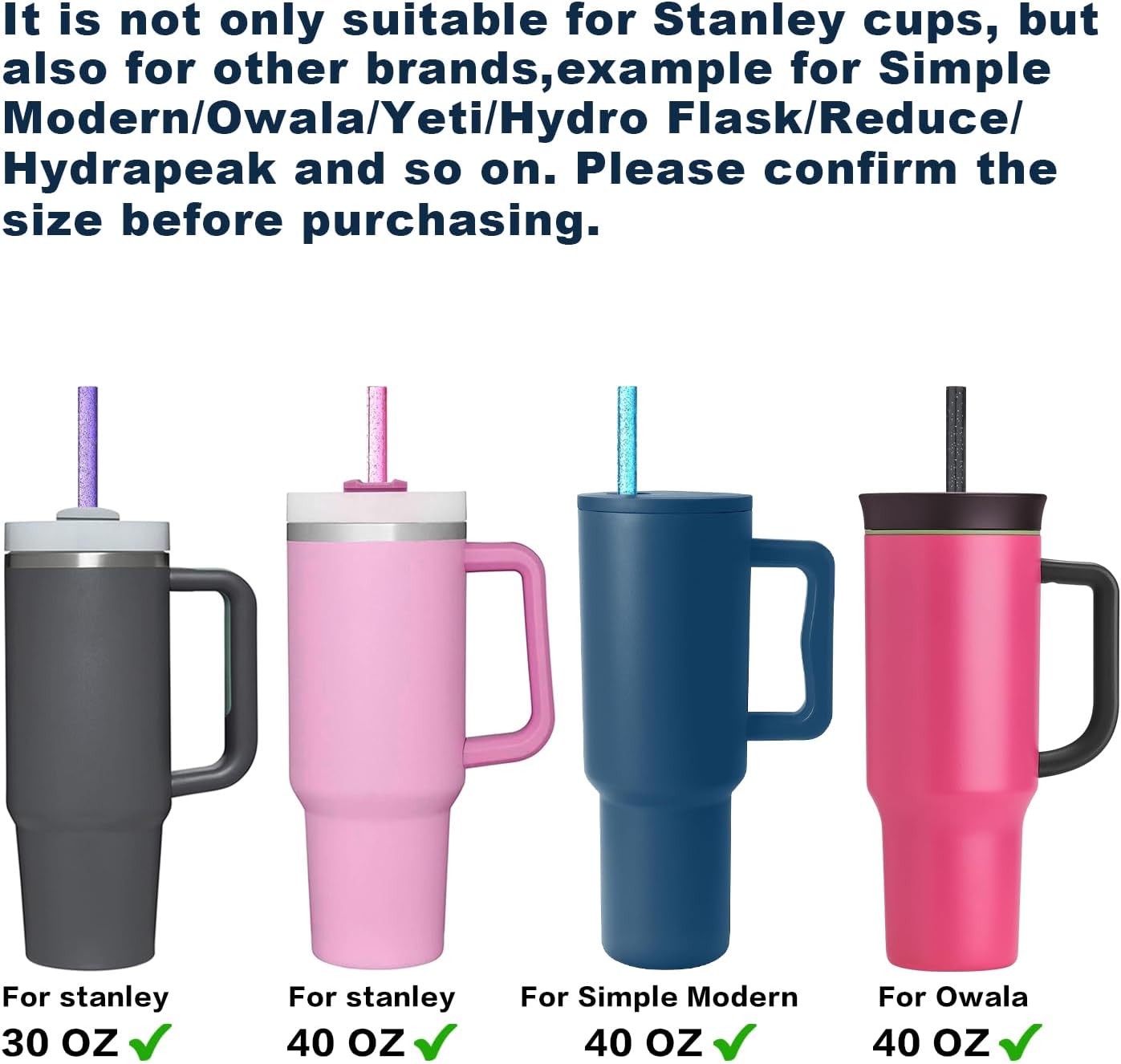 Stanley - Replacement Straws for 40 oz, 30 oz & 64 oz Tumblers - 10 Pack Reusable Colorful Straws with Cleaning Brush