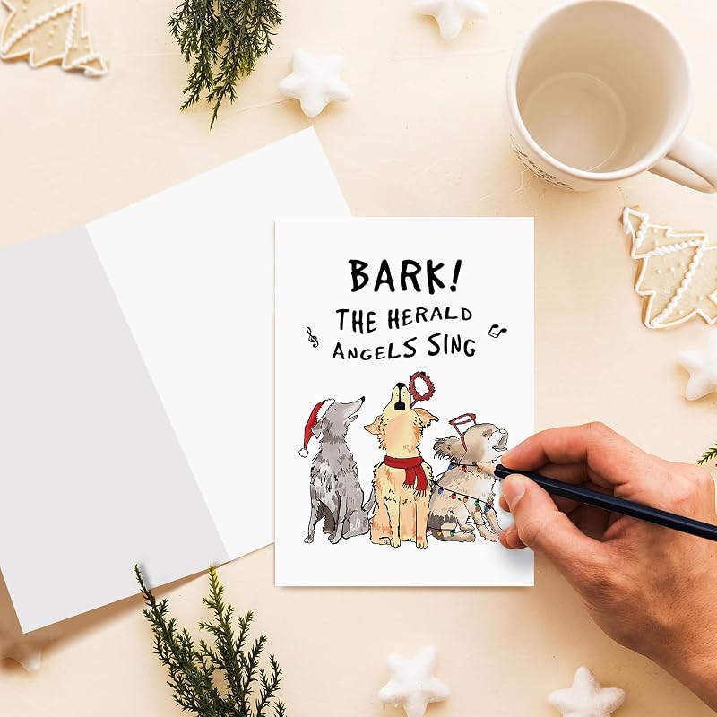 Funny Dog Christmas Card for Him & Her - Barking Dog Xmas Gift Idea, 20#