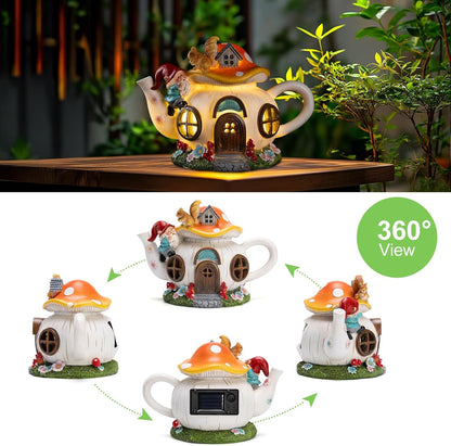 Twinbling Solar Fairy House - Outdoor Garden Statue with Gnome & Squirrel Figurine | Perfect Fairy Garden Accessory for Patio, Lawn & Balcony