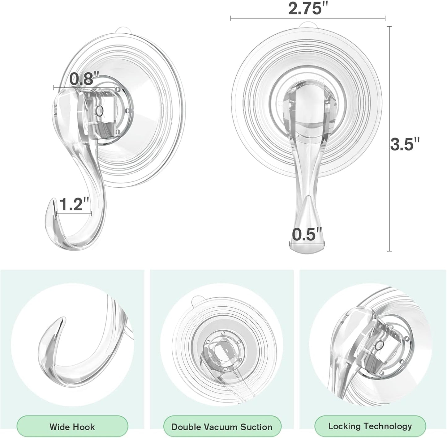 VIS'V Large Suction Cup Hooks - 2 Pcs Set with Razor Hooks for Strong Grip | Ideal for Bathroom Use