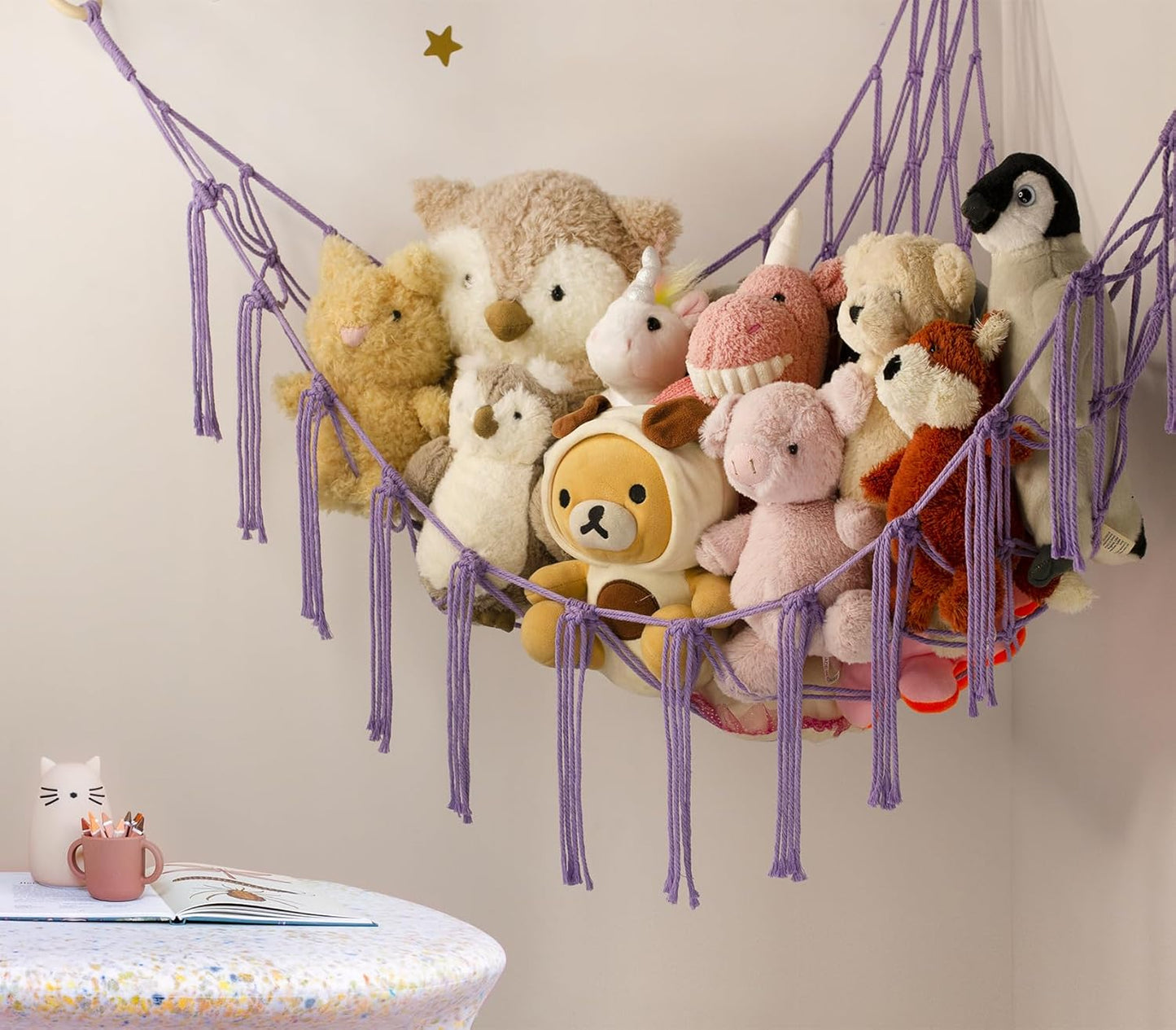 Skiennix Stuffed Animal Storage Hammock - Purple Toy Organizer for Plushies | Corner Wall Decor
