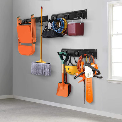SMARTOLOGY Heavy-Duty Steel Garage Tool Storage Rack - 150 lbs Capacity | Weather-Resistant Wall Mount Organizer for Shovels & Ladders