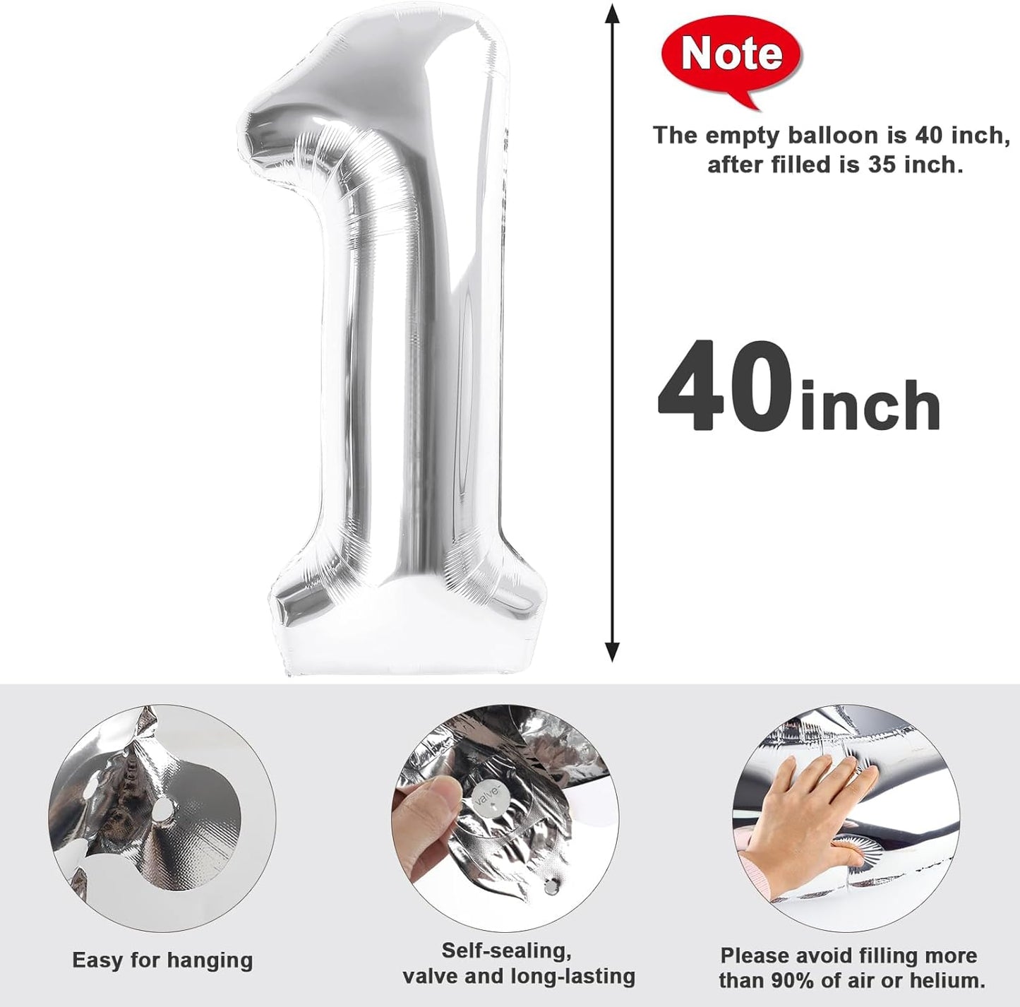Number 20 Balloon - Silver 40 Inch Foil Balloon for Happy 20th Birthday & Special Events