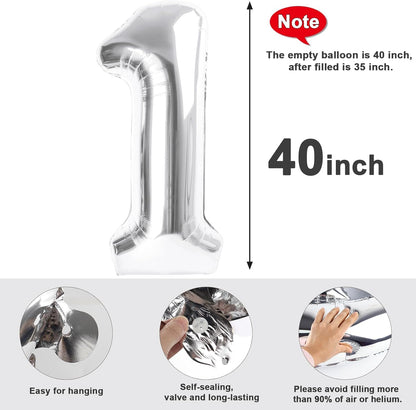 Number 20 Balloon - Silver 40 Inch Foil Balloon for Happy 20th Birthday & Special Events