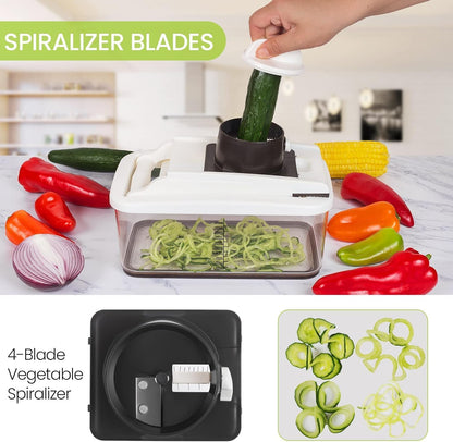RüK Vegetable Chopper - Extra Large 10-in-1 Multifunctional Food Cutter with 6 Blades & 4 Spiralizers