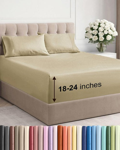 Extra Deep Twin Sheet Set - 4 Piece Breathable and Cooling Sheets - Hotel Luxury Bedding for Women, Men, Kids & Teens - Easy & Secure Fit - Soft, Wrinkle Free and Comfy - Extra Deep Pockets - Beige