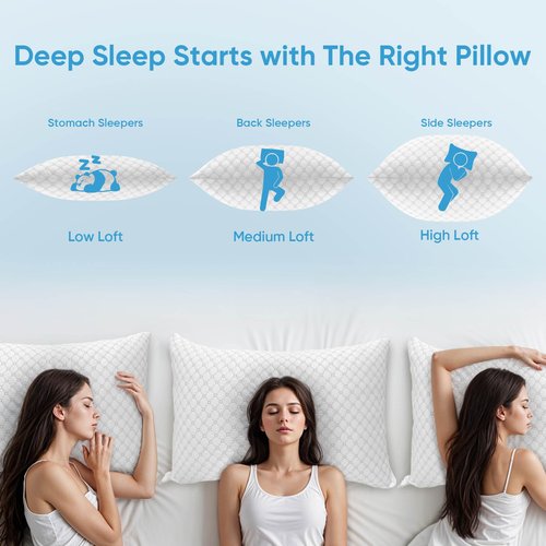 OAISZ Shredded Memory Foam Pillows, Cooling Bed Pillows Queen Size Set of 2 for Sleeping, Adjustable Firm Pillows for Side Back and Stomach Sleepers, Washable Removable Cover
