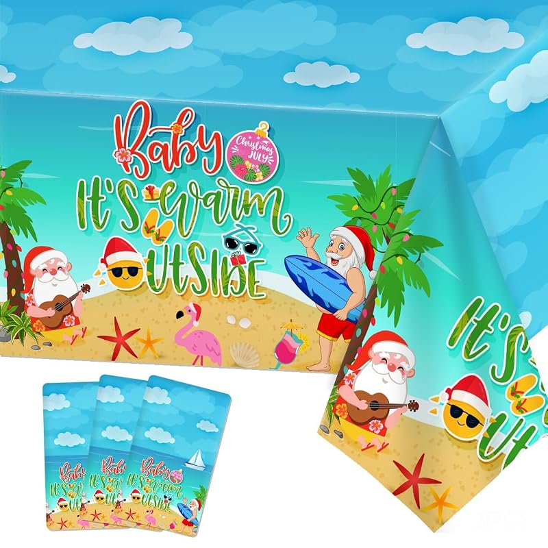 Disposable Christmas in July Tablecloth Set, 3 Pack 70x43 in – Summer Beach Party