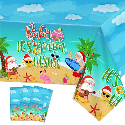 Disposable Christmas in July Tablecloth Set, 3 Pack 70x43 in – Summer Beach Party