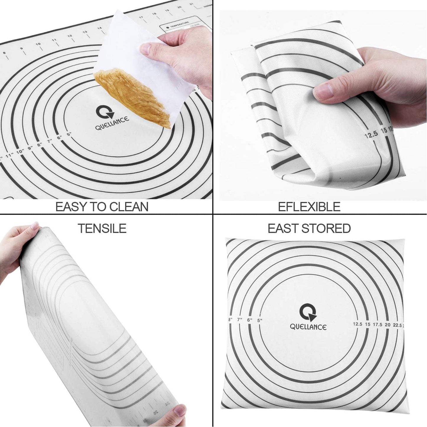 QUELLANCE Wood Rolling Pin - Beech Wood Dough Roller with Silicone Baking Mat for Pizza, Pastries & Cookies