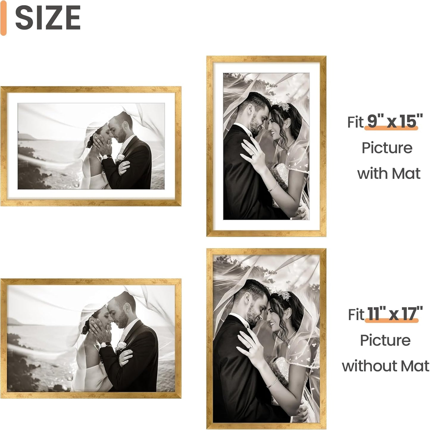 Upsimples 11x17 Picture Frame - Display 9x15 Photos with Mat or 11x17 Without - Bronze Finish, 1 Pack