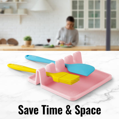 Zulay Kitchen Silicone Utensil Rest with Drip Pad for Multiple Utensils - BPA-Free, Heat-Resistant Spoon Rest & Spoon Holder for Stove Top - Kitchen Utensil Holder for Ladles & Tongs - Pink