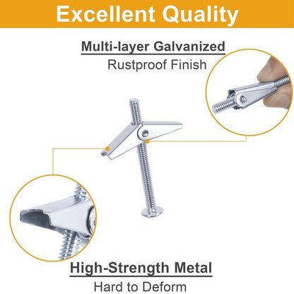 KURUI Heavy Duty Hollow Wall Anchors - 28-Piece Metal Drywall Anchor Kit with Toggle Bolts & Wing Nuts | 3 Sizes