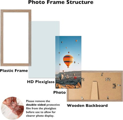 JCJMY 5x11 Picture Frame - Rustic Brown Wall Hanging & Tabletop Display | Shatter Resistant Plexiglass