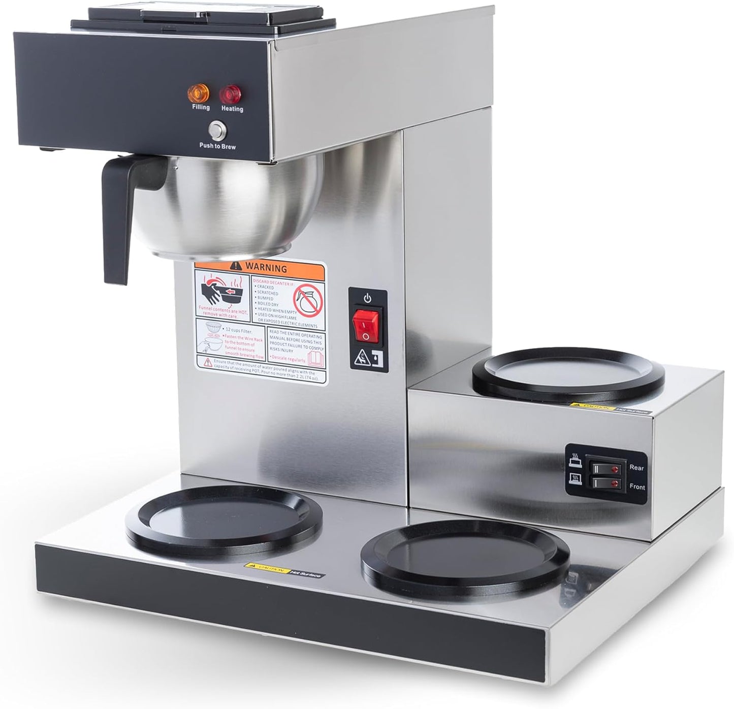 SYBO 12-Cup Commercial Coffee Maker - Pour Over Drip Brewer with 3 Warmers & Stainless Steel Design