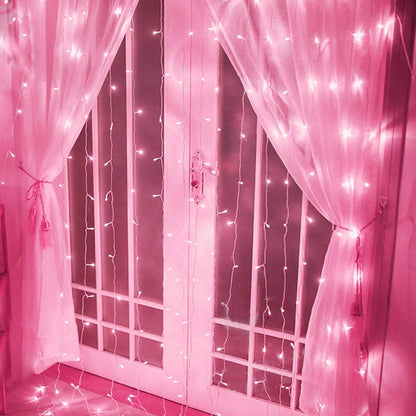 Skiennix Curtain Lights - 8 Modes LED String Lights for Pink Room Decor, Garden & Party Use