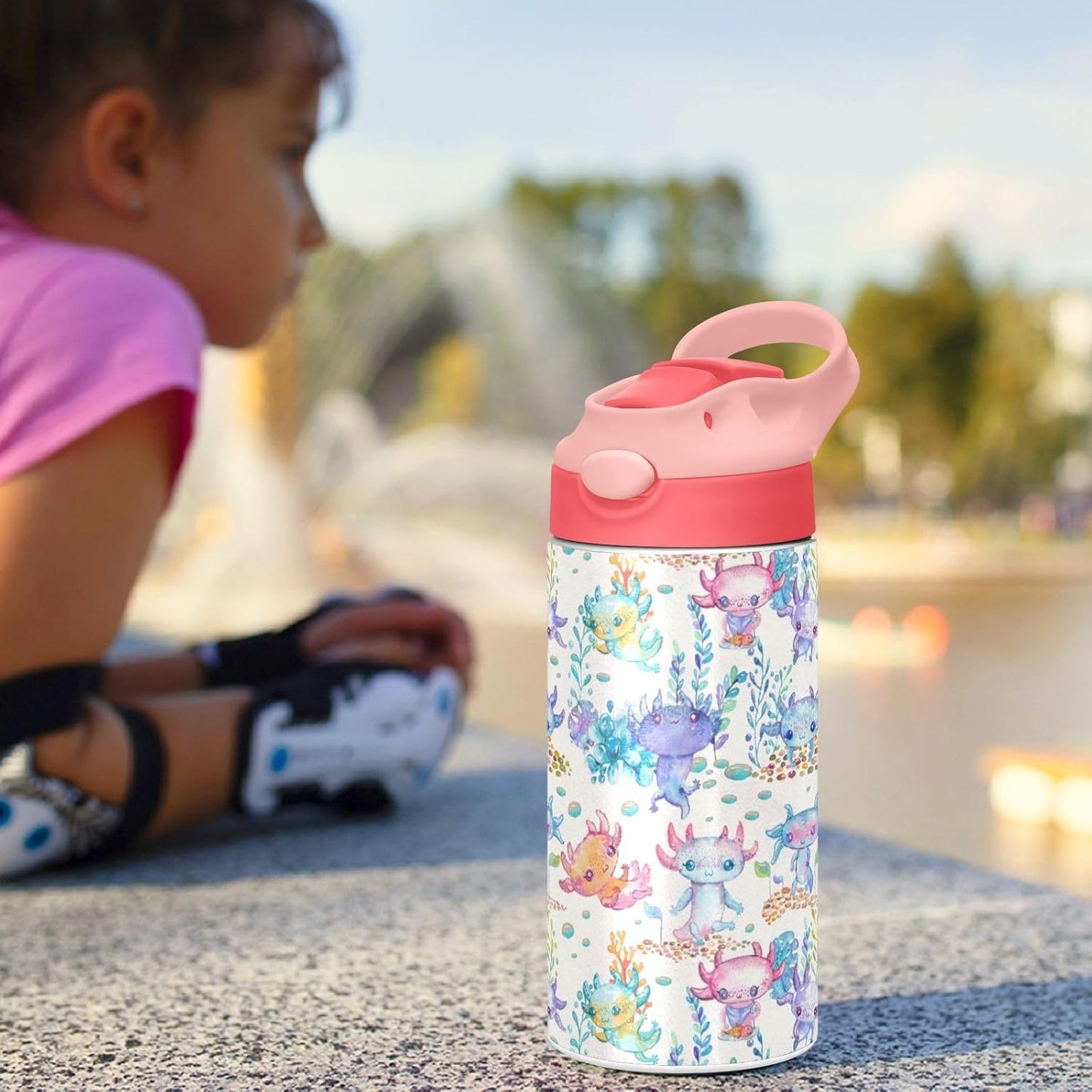 Skiennix Cute Axolotl Stainless Steel Water Bottle - 12 Oz Vacuum Insulated for Kids & Girls