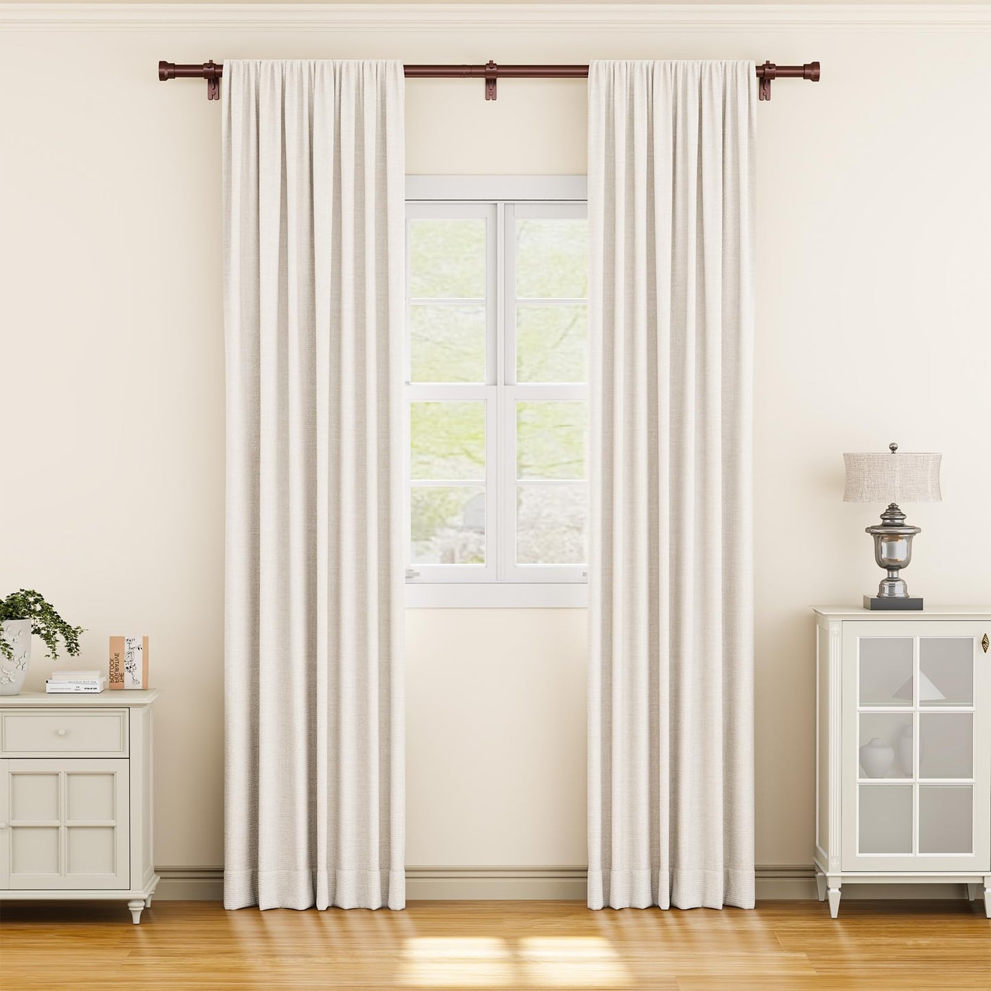 YaFex Curtain Rods 2 Pack 32-84 Inch, Heavy Duty 1 Inch Curtain Rod, Bronze Long Adjustable Window Treatment Rods, Modern Design, Easy Installation