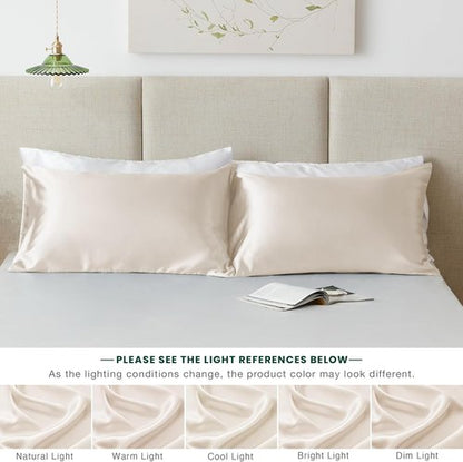 Love's Cabin Satin Pillowcase Set - Cooling Standard Size 20x26 for Hair & Skin | Silky Smooth Beige