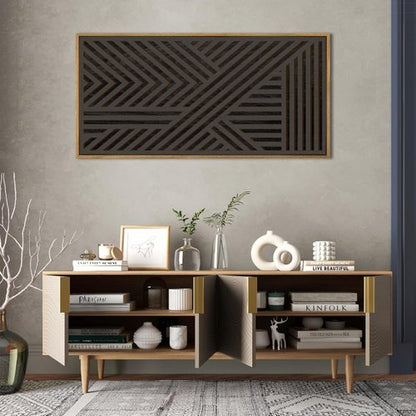 IARTTOP Extra Large Black Wood Wall Art - 20x40 Inch Framed Abstract Geometric Decor for Modern Spaces