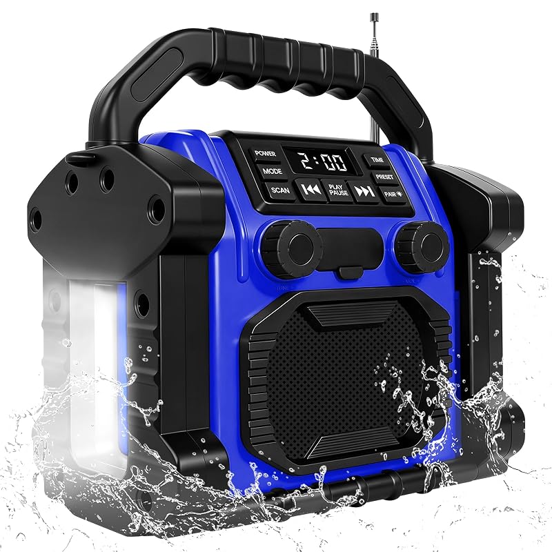Ottosing 30W Jobsite Radio Speaker IPX66 Waterproof Bluetooth FM Clock LED Light – Blue