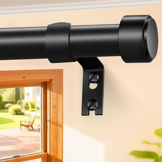 Treije Curtain Rods 18-60 Inch, 1" Heavy Duty Adjustable Curtain Rod for Windows, Black Window Treatment Rod, Modern Design, Easy Installation