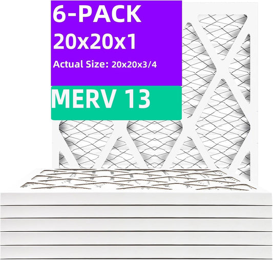 MERV 13 Pleated Air Filter by [Brand Name] - 20x20x1 Size (6-Pack) | High Efficiency, MPR 1900